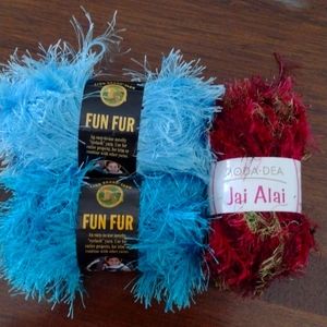Fun fur yarn by lion brand & Moda Dea Jai Alai 3 skeins 4.4 oz total